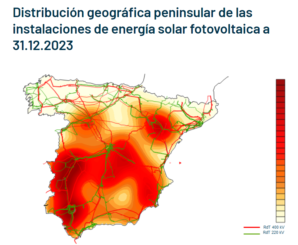 การติดตั้งพลังงานไฟฟ้าเซลล์แสงอาทิตย์ในสเปน (ข้อมูล ณ วันที่ 31 ธันวาคม ค.ศ. 2023)
