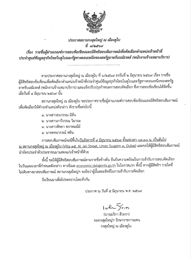 ประกาศสอบสัมภาษณ์