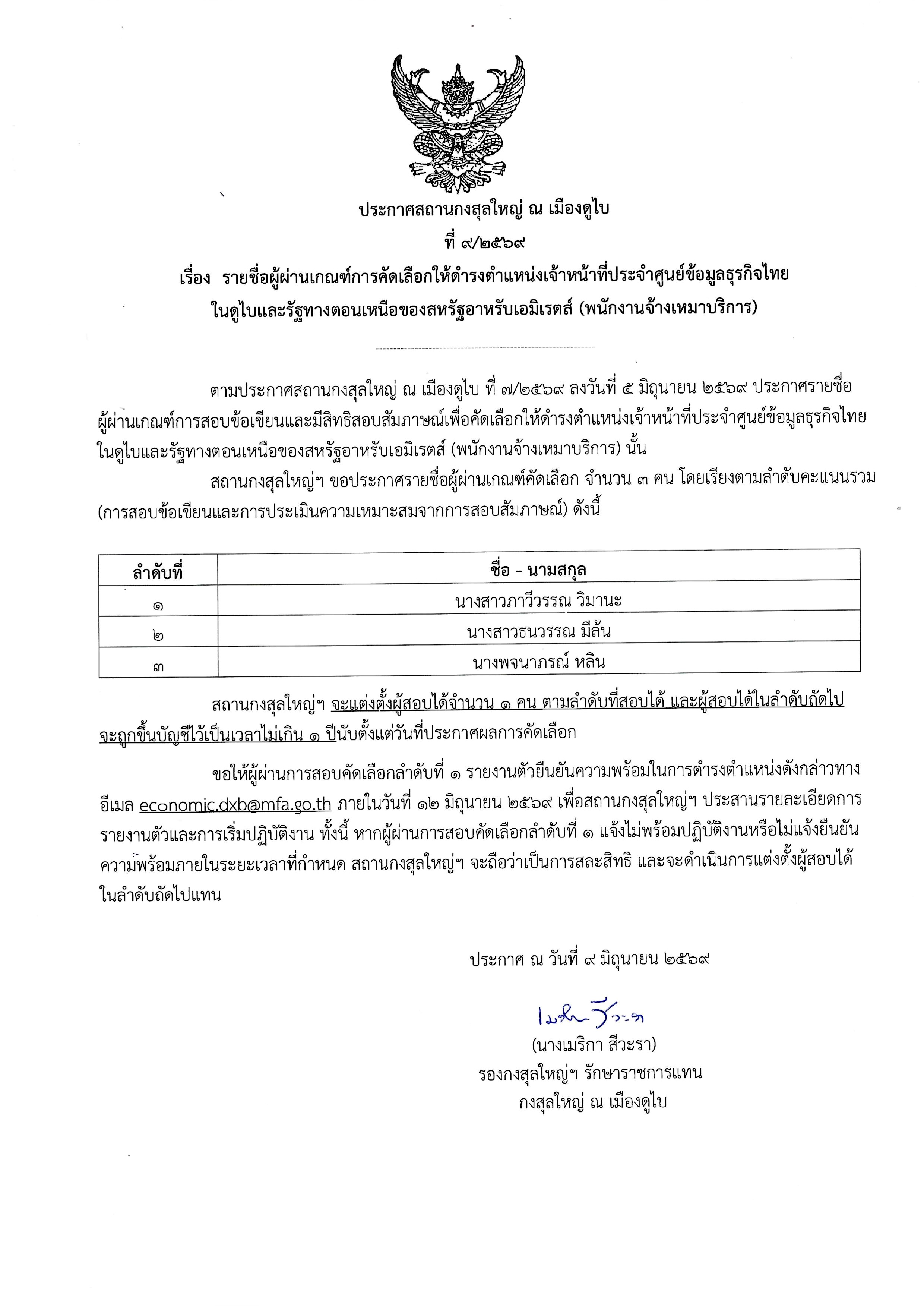 รายชื่อผู้ผ่านเกณฑ์การคัดเลือก_เจ้าหน้าที่ประจำศูนย์ข้อมูลธุรกิจไทย