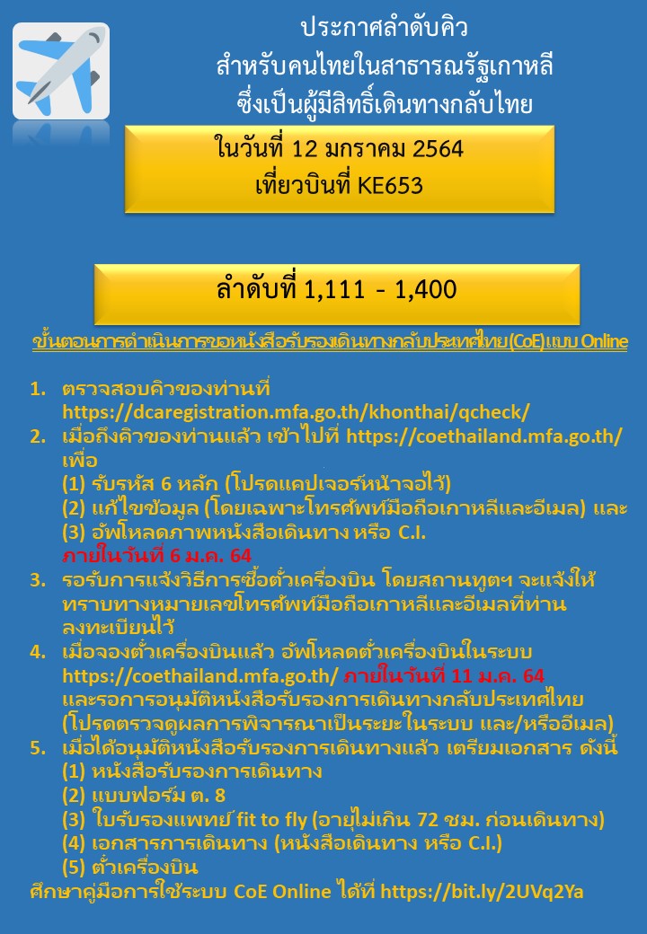 ประกาศลำดับคิวสำหรับผู้มีสิทธิ์เดินทางกลับไทย_12.01.2021