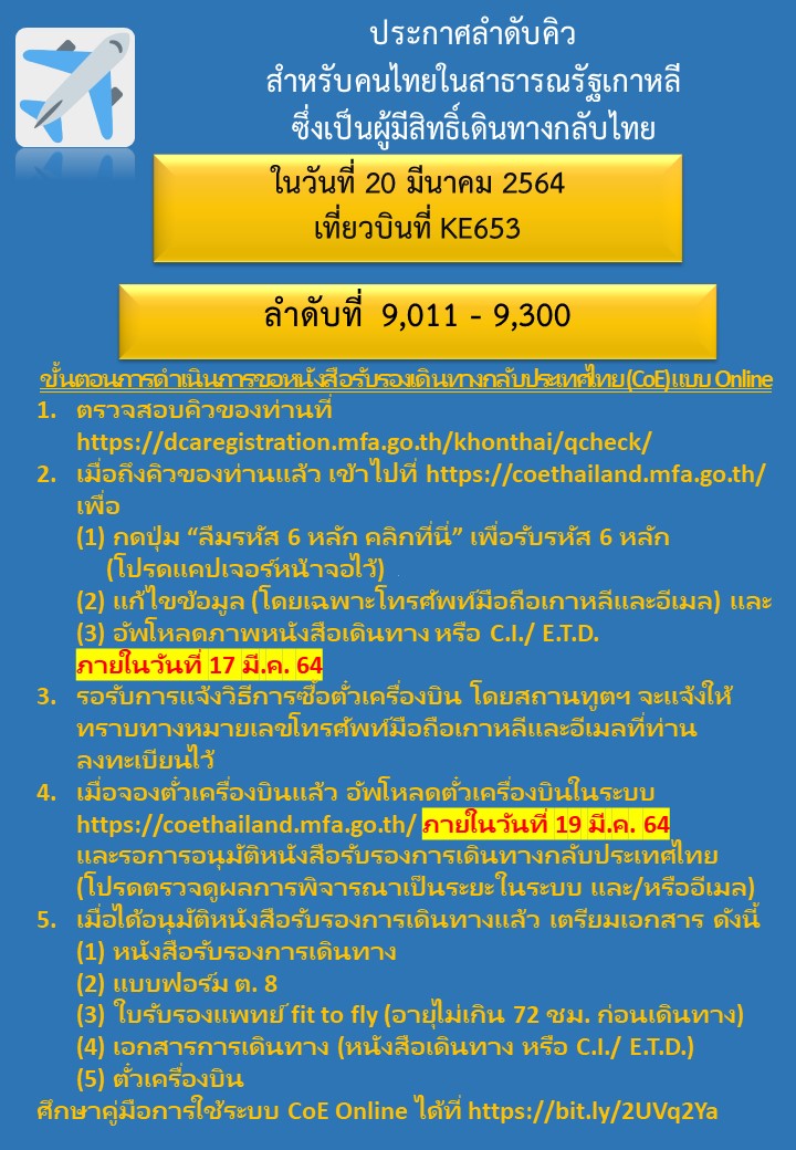 ประกาศลำดับคิวสำหรับผู้มีสิทธิ์เดินทางกลับไทย_20.03.2021