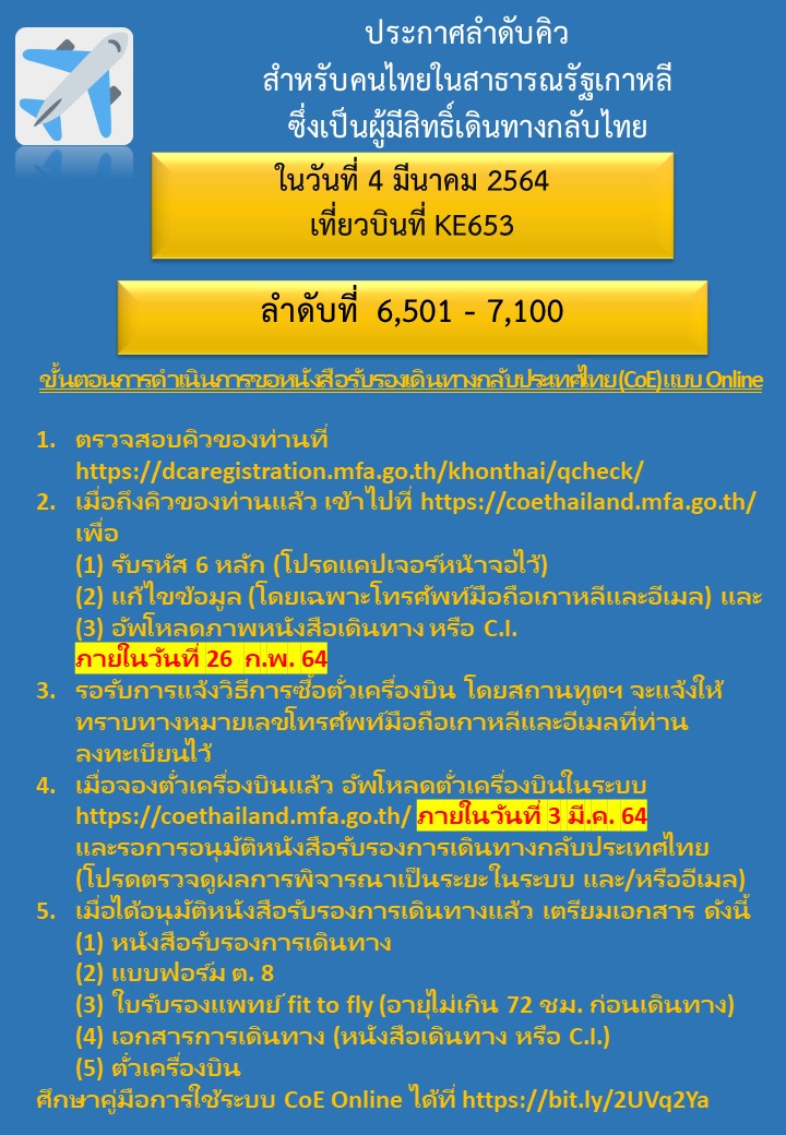 ประกาศลำดับคิวสำหรับผู้มีสิทธิ์เดินทางกลับไทย_4.03.2021