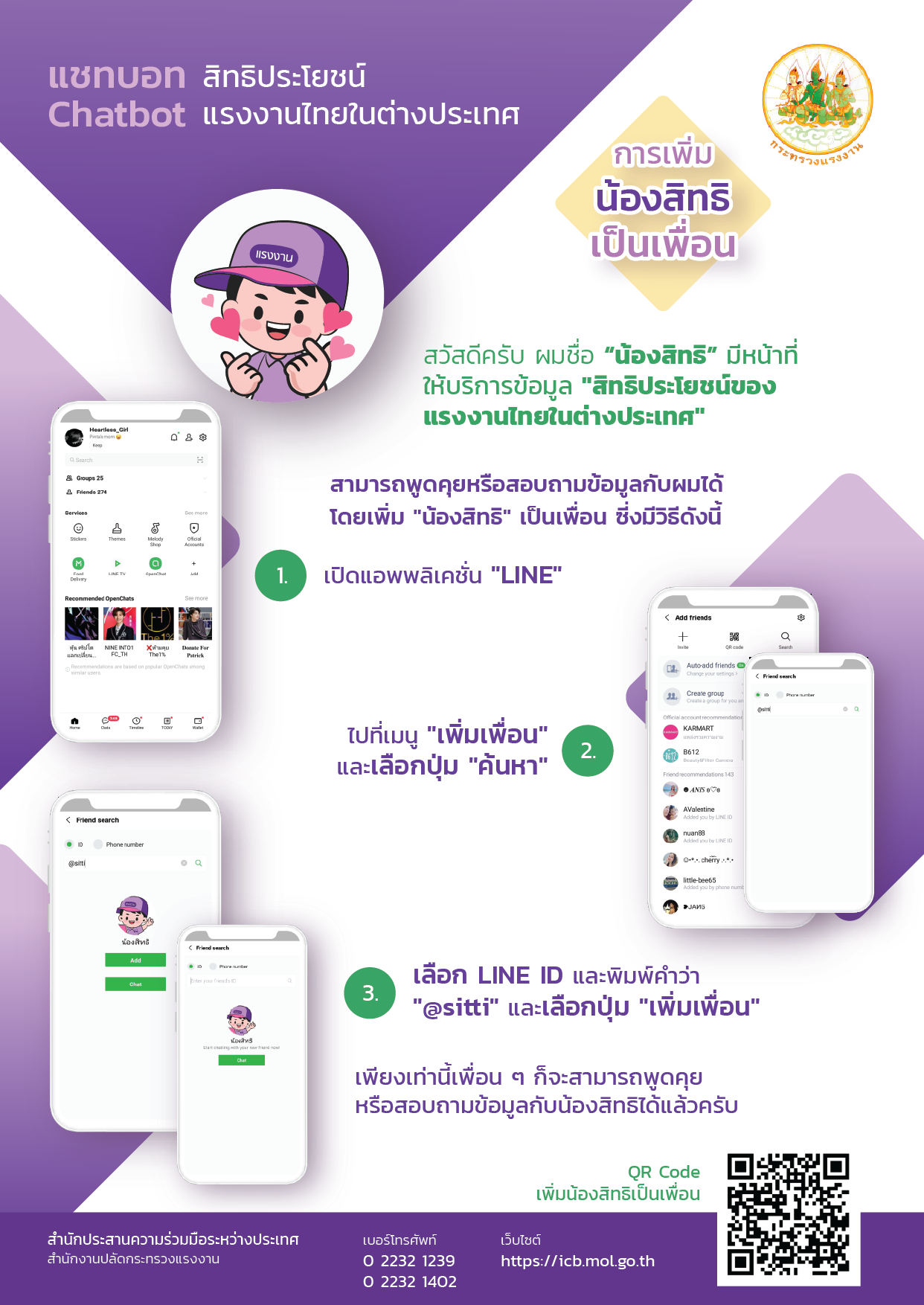 น้องสิทธิ_ระบบ_Line_Official_ตอบข้อมูลสิทธิประโยชน์แรงงานไทยในต่างประเทศแบบอัตโนมัติ_1