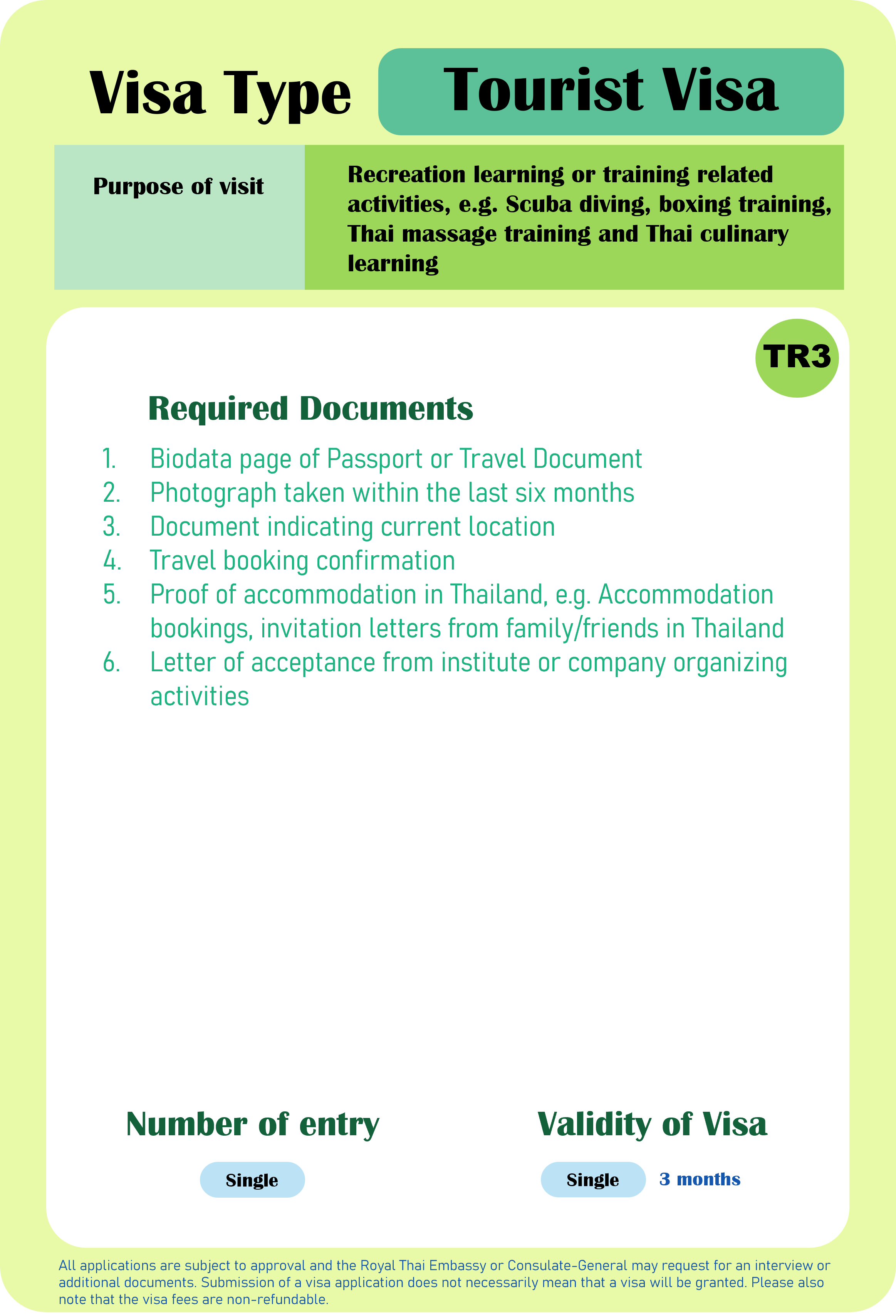 TOURIST VISA For Recreation Learning or Training Related