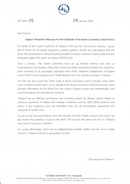 Open letter from the Tourism Authority of Thailand (TAT) regarding the ...