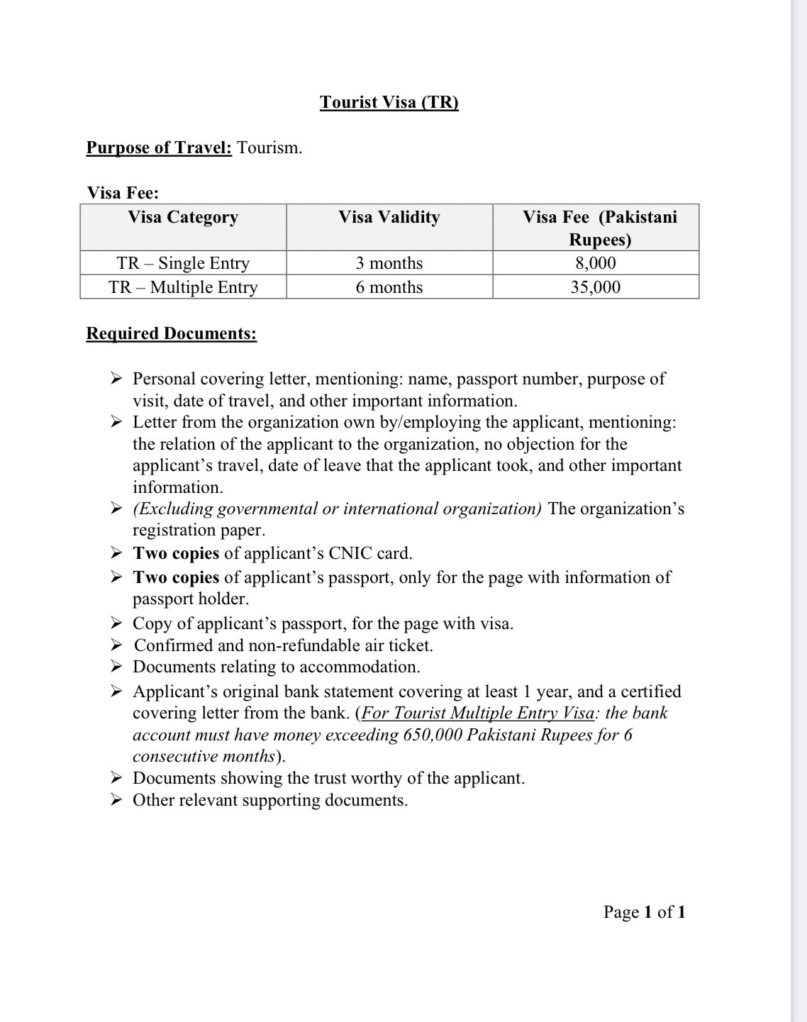Types of Visa & Required Documents - สถานกงสุลใหญ่ ณ เมืองการาจี