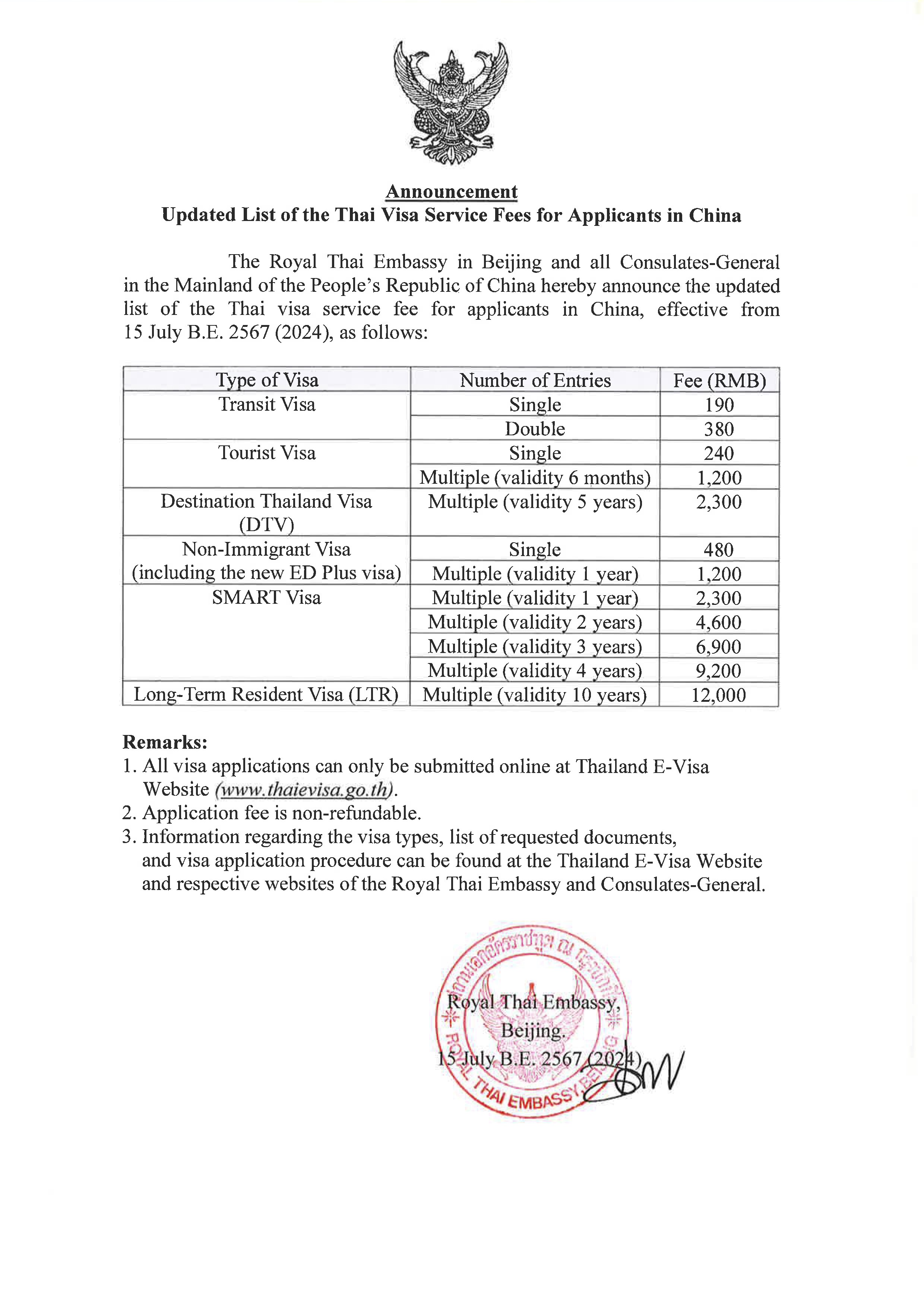 ประกาศอัตราค่าธรรมเนียมวีซ่าใหม่_EN_1