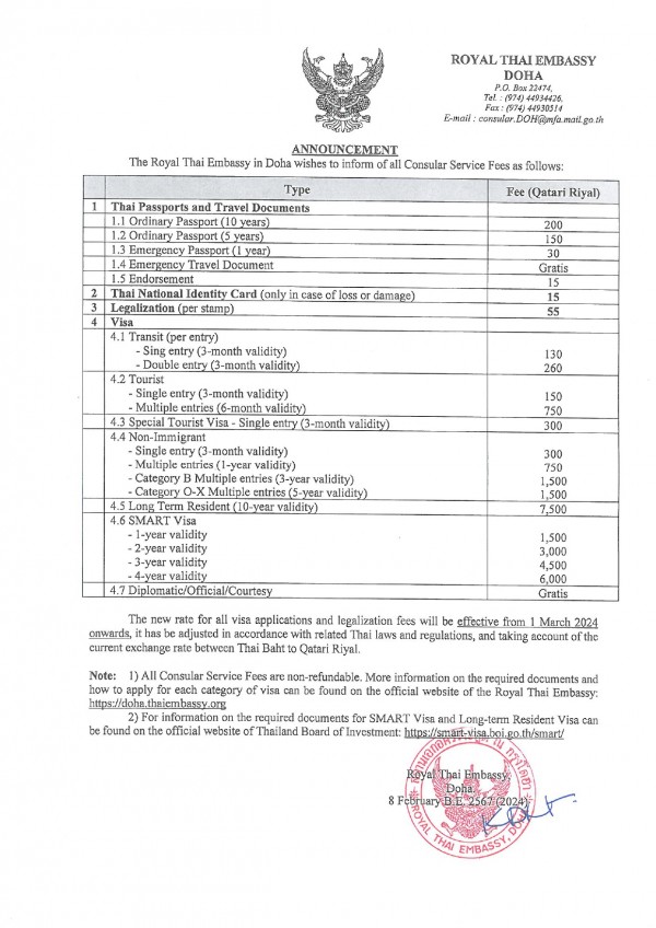 Announcement Royal Thai Embassy, Doha